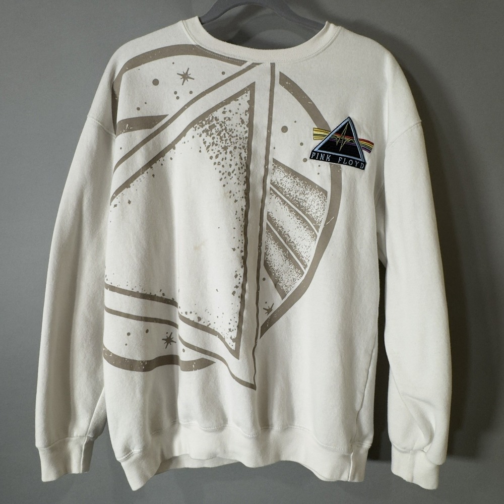 PINK FLOYD Sweatshirt Unisex Large Cream Prism Graphic Patch Crewneck 2024